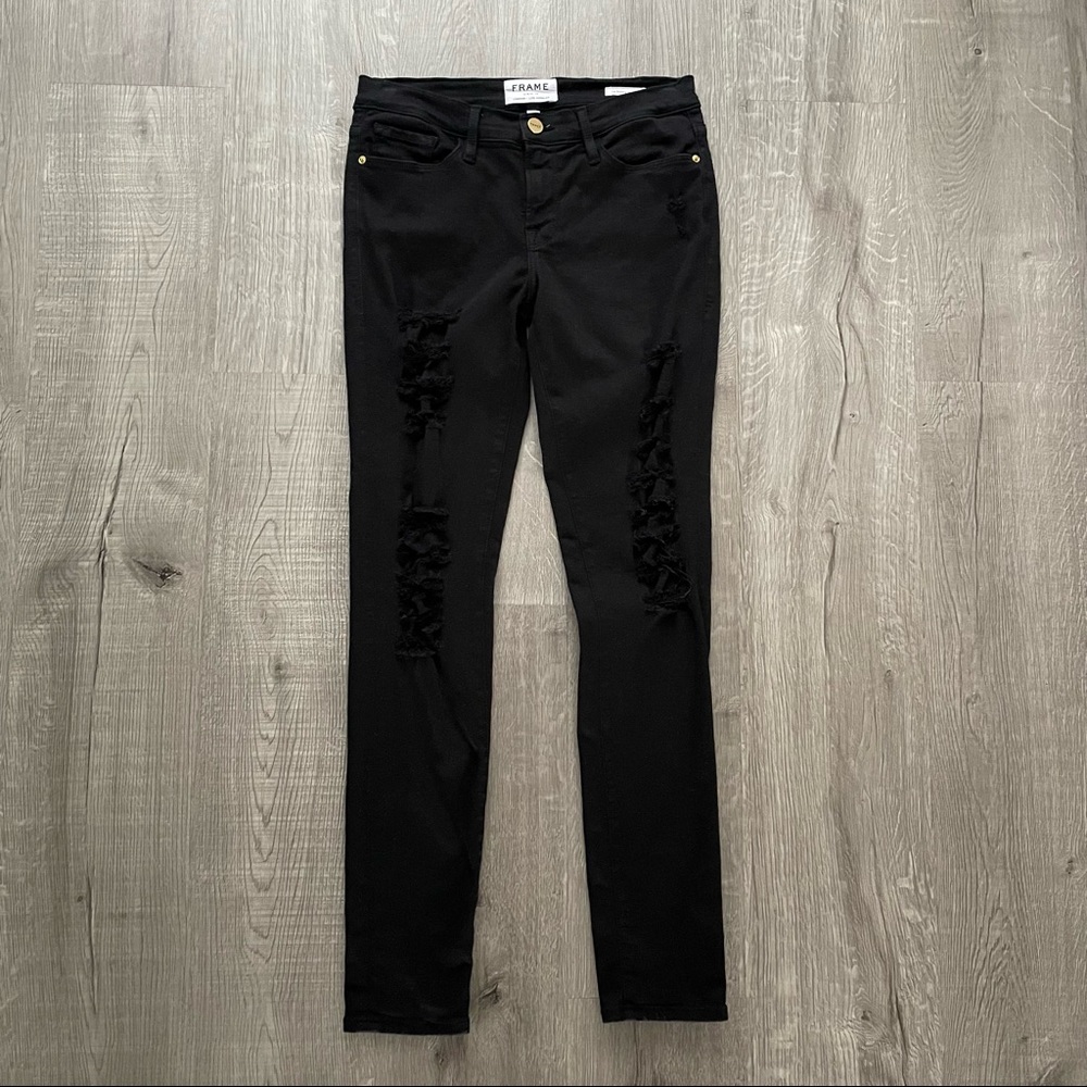 🍉 Frame Black Distressed Skinny Jeans